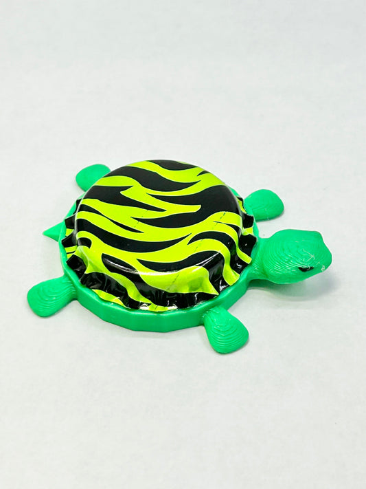 Neon Green Zebra Striped - Bottle Cap Magnet Turtle Shell Shocked Art