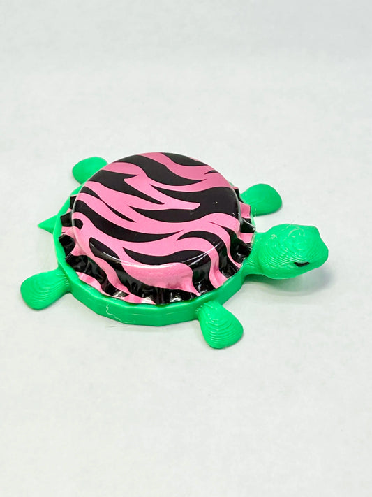 Pink Zebra Striped - Bottle Cap Magnet Turtle Shell Shocked Art