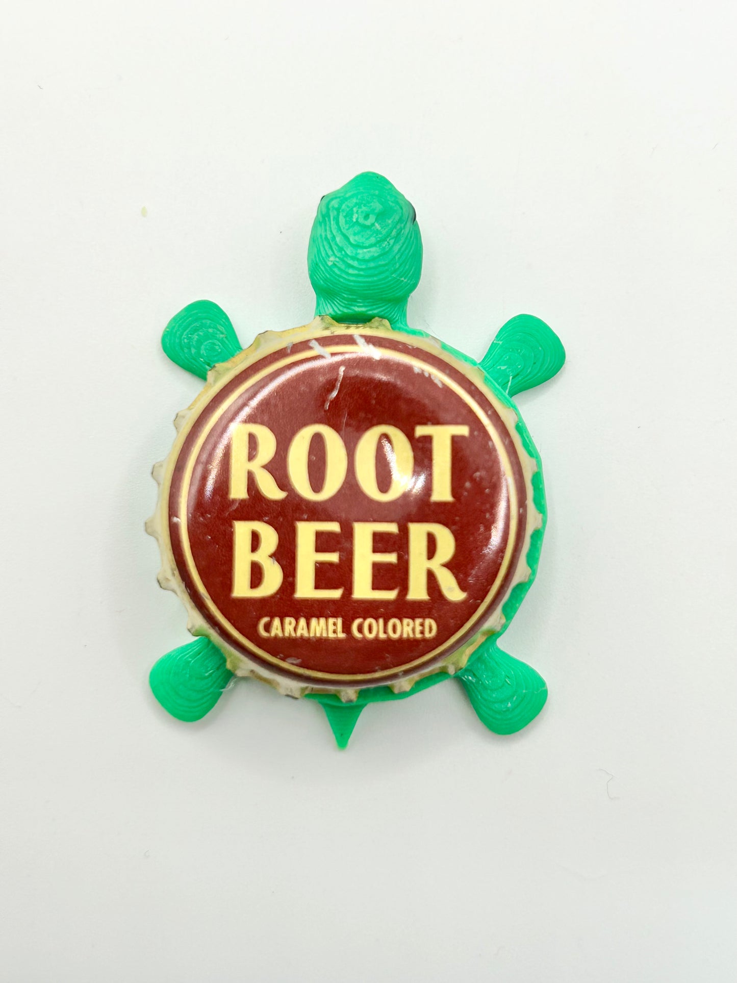 Root Beer (Beige Text) - Bottle Cap Magnet Turtle