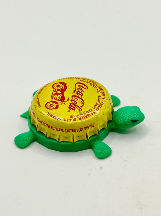 Coca-Cola Motorcycle (Yellow) - Bottle Cap Magnet Turtle Shell Shocked Art