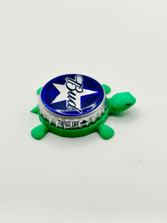 Bud (Budweiser, Blue and White Star) - Bottle Cap Magnet Turtle