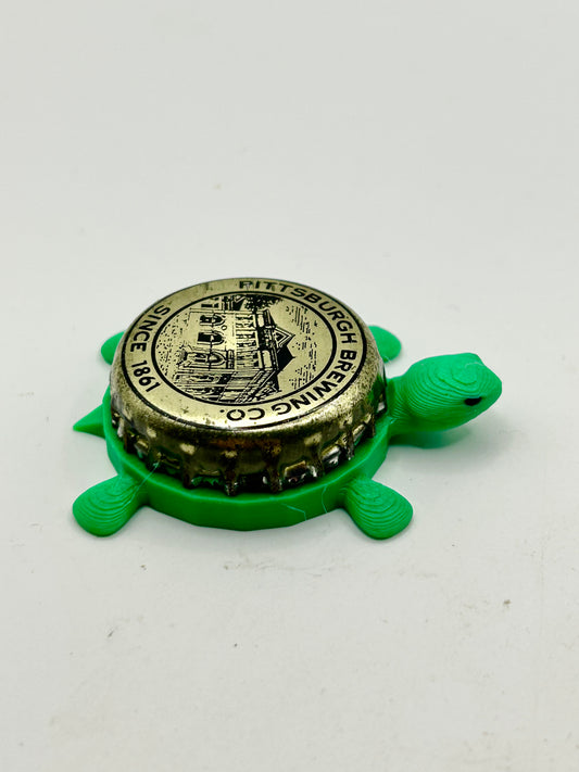 Pittsburgh Brewing - Bottle Cap Magnet Turtle Shell Shocked Art