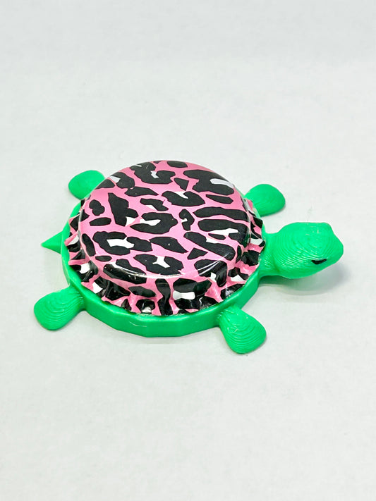 Pink Cheetah Print - Bottle Cap Magnet Turtle
