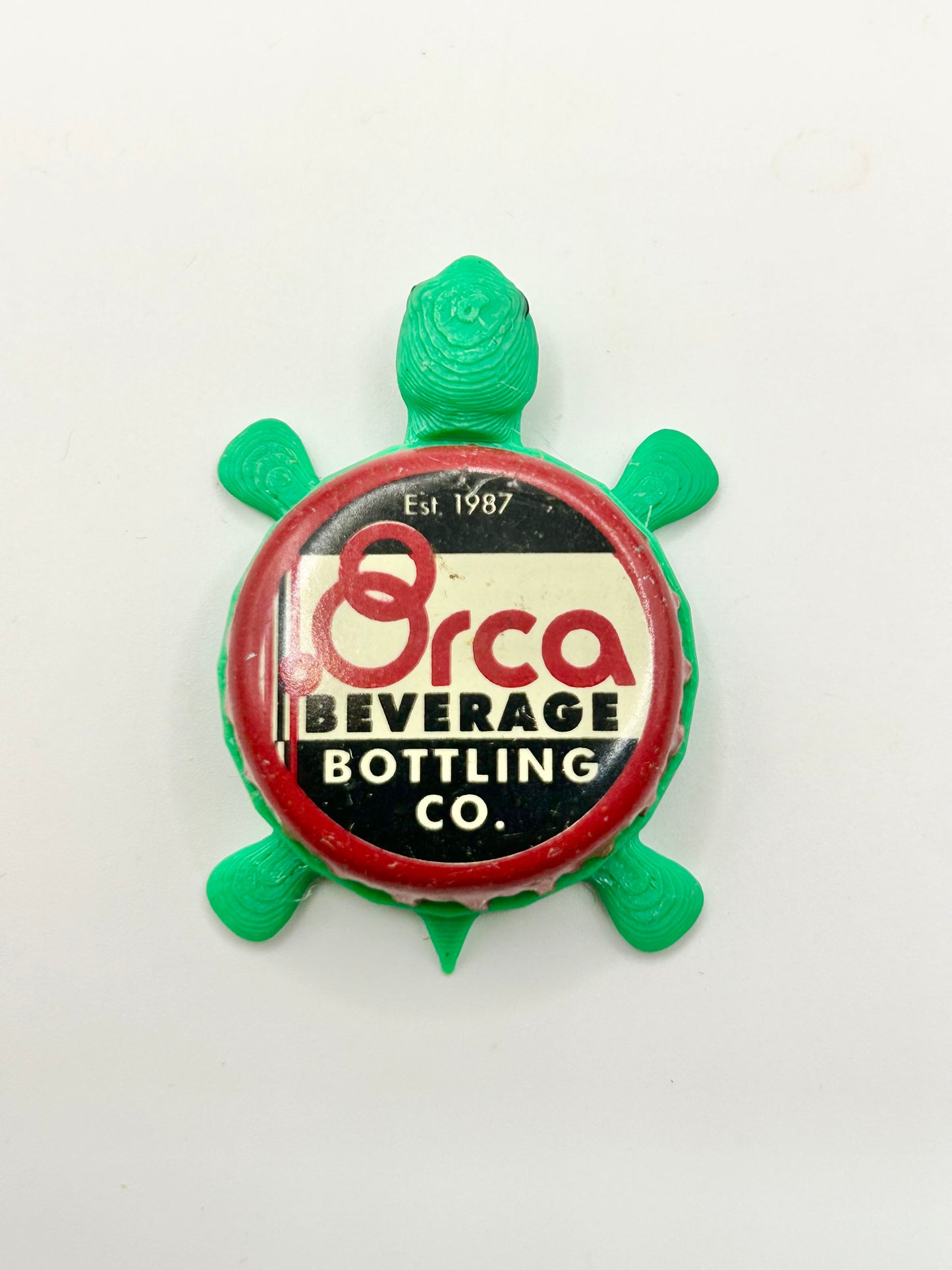 Orca Beverages (Red) - Bottle Cap Magnet Turtle