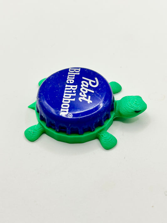 Pabst Blue Ribbon (Vintage Blue) - Bottle Cap Magnet Turtle