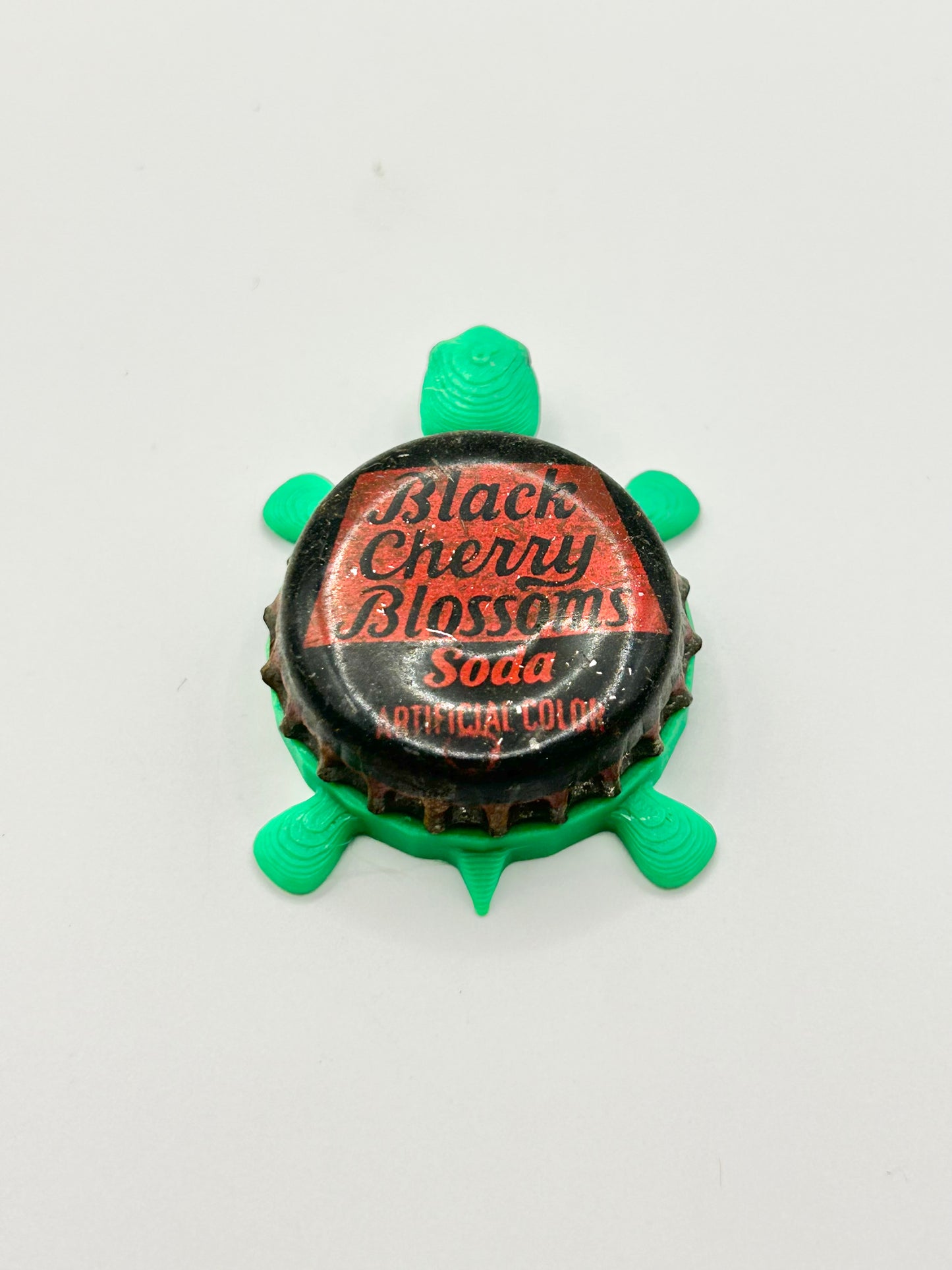 Black Cherry Blossoms Soda - Bottle Cap Magnet Turtle