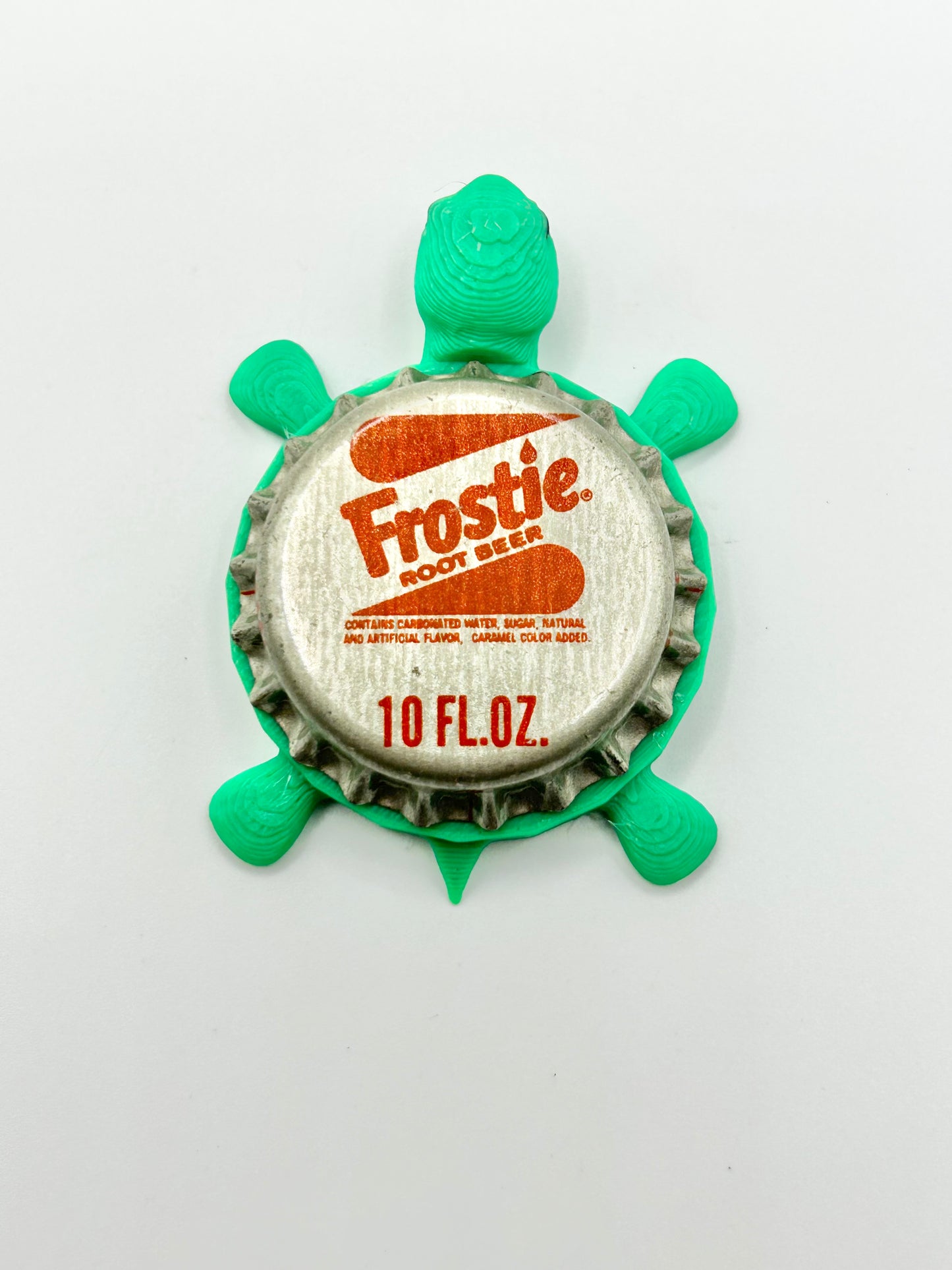 Frostie Root Beer Soda (Vintage Silver) - Bottle Cap Magnet Turtle