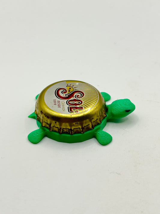 Sol Cerveza (Gold) - Bottle Cap Magnet Turtle Shell Shocked Art