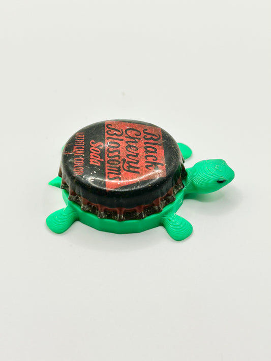 Black Cherry Blossoms Soda - Bottle Cap Magnet Turtle