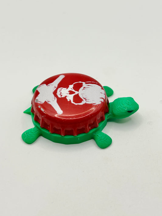 Skull with Crossed Beer Bottles - Bottle Cap Magnet Turtle