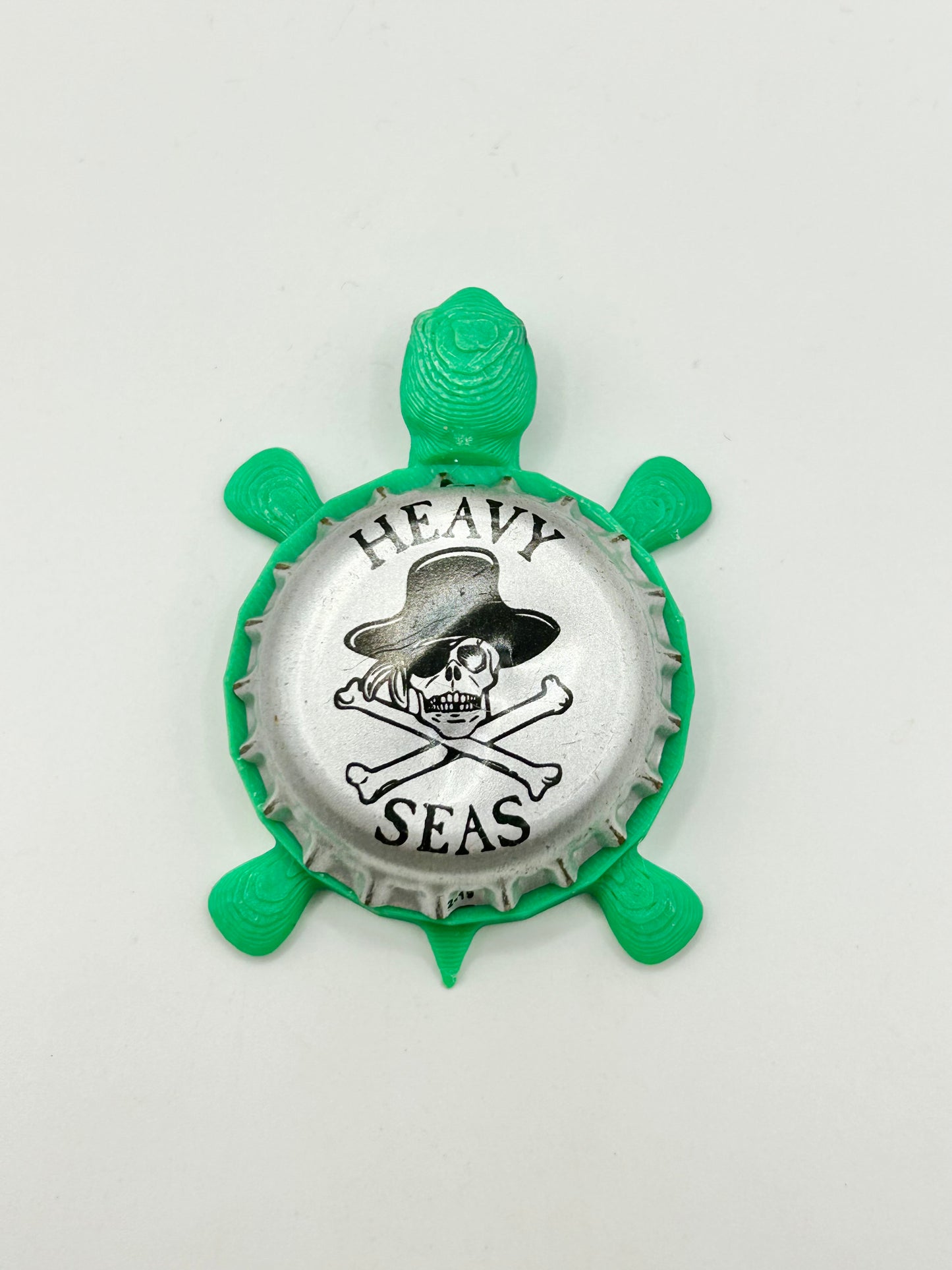 Heavy Seas (Silver, Black Hat) - Bottle Cap Magnet Turtle