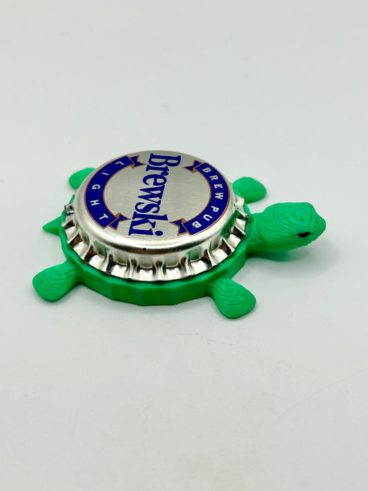 Brewski Beer - Bottle Cap Magnet Turtle