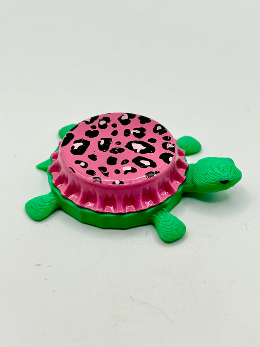 Pink Cheetah Print (Limited) - Bottle Cap Magnet Turtle