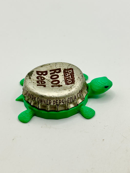 Patio Root Beer - Bottle Cap Magnet Turtle Shell Shocked Art