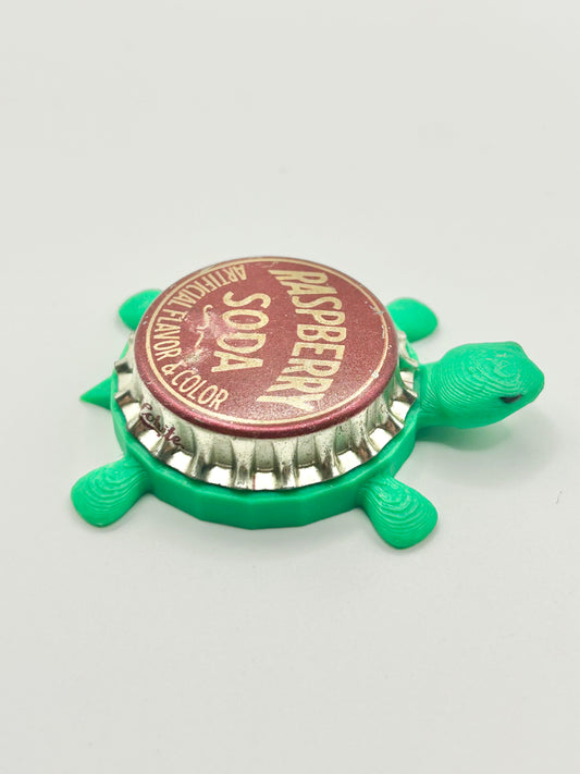 Raspberry Soda (Dark Background) - Bottle Cap Magnet Turtle