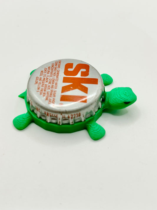 Ski (Red Text) - Bottle Cap Magnet Turtle