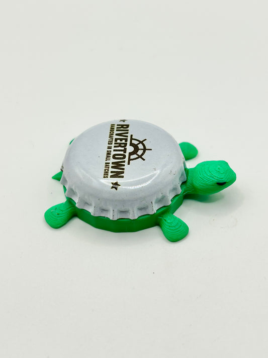 Rivertown Brewing (White) - Bottle Cap Magnet Turtle