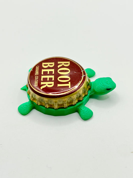 Root Beer (Beige Text) - Bottle Cap Magnet Turtle