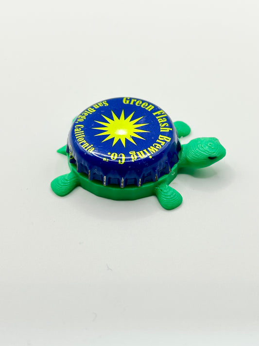 Green Flash Beer (Dark Blue) - Bottle Cap Magnet Turtle
