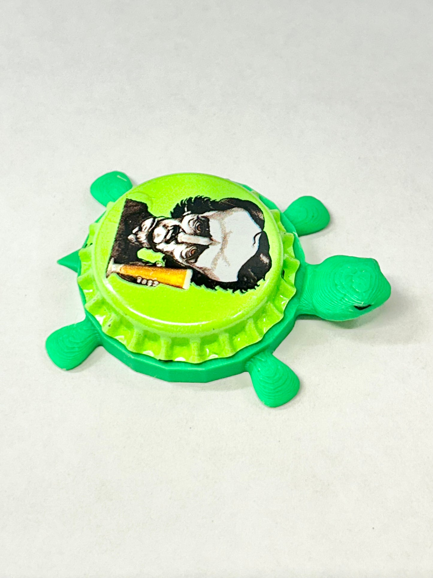 Edgar Allan Poe (Lime Green) - Raven Brewery - Bottle Cap Magnet Turtle