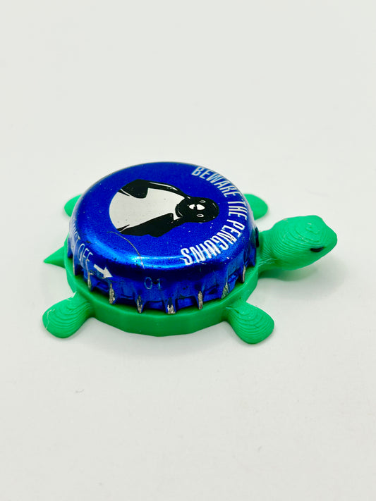 Beware the Penguins - Bottle Cap Magnet Turtle