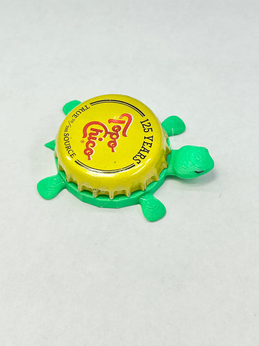 Topo Chico (All Yellow) - Bottle Cap Magnet Turtle Shell Shocked Art