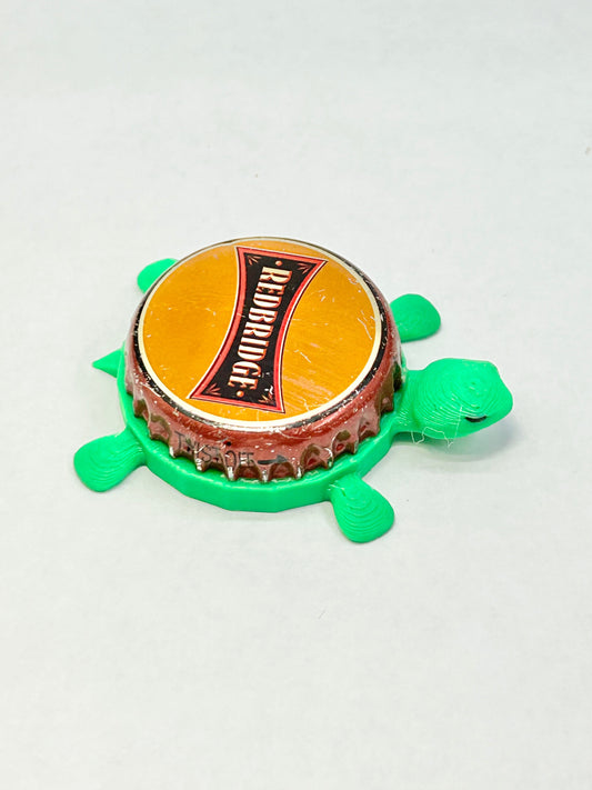 Redbridge Beer - Bottle Cap Magnet Turtle Shell Shocked Art