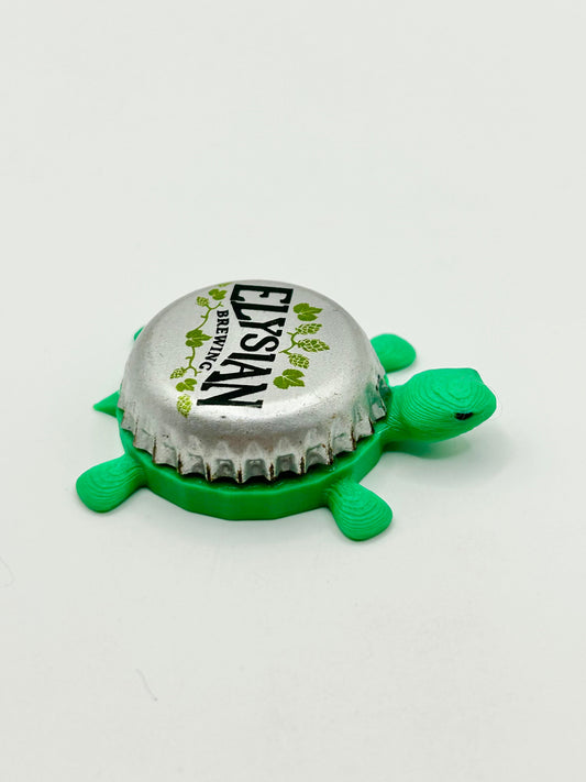 Elysian Brewing (Silver & Green) - Bottle Cap Magnet Turtle Shell Shocked Art
