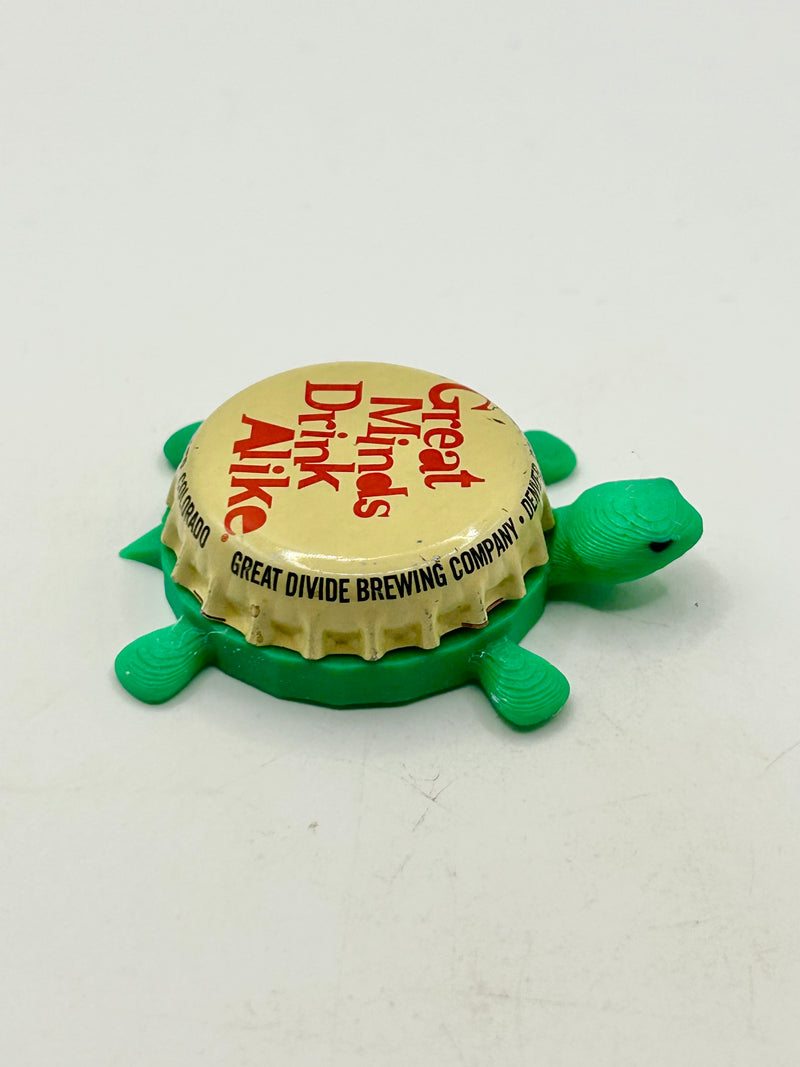 Great Minds Drink Alike, Vintage (Great Divide Brewing) - Bottle Cap Magnet Turtle Shell Shocked Art