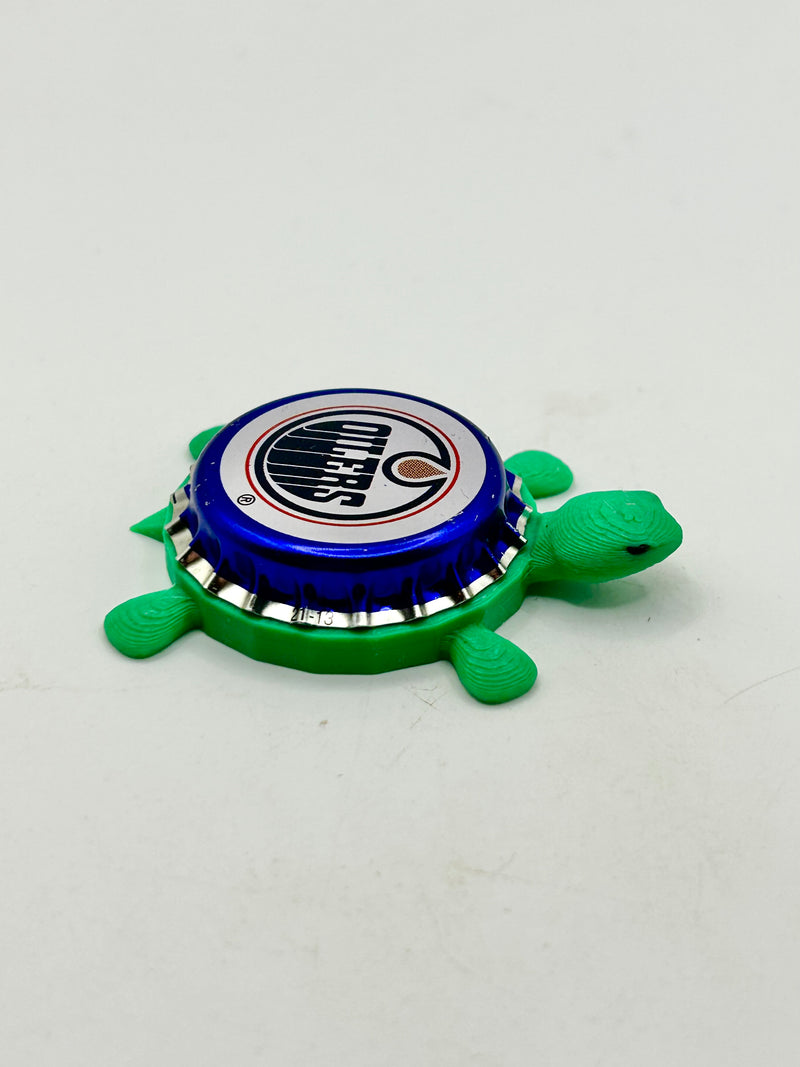 Edmonton Oilers (Labatt Brewing) - Bottle Cap Magnet Turtle Shell Shocked Art