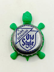 Heileman’s Brewing Old Style Beer (Blue) - Bottle Cap Magnet Turtle Shell Shocked Art