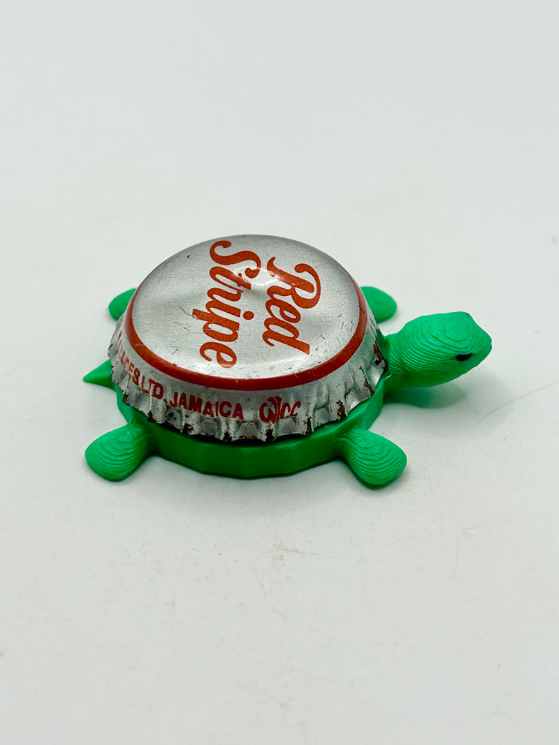 Red Stripe (Vintage, Silver) - Bottle Cap Magnet Turtle Shell Shocked Art