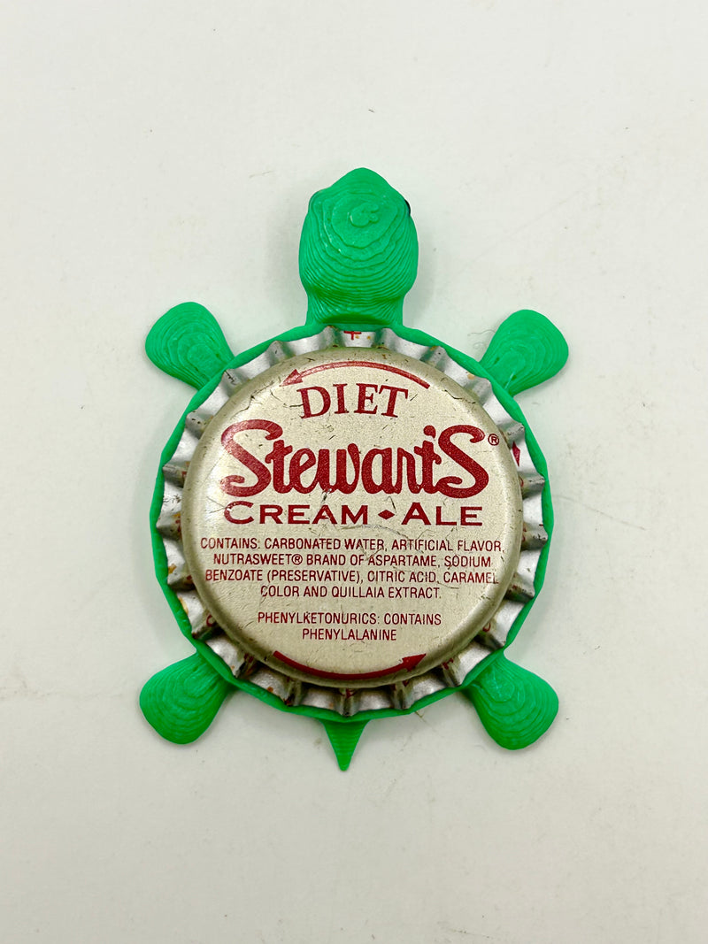 Diet Stewarts Cream Soda - Bottle Cap Magnet Turtle Shell Shocked Art