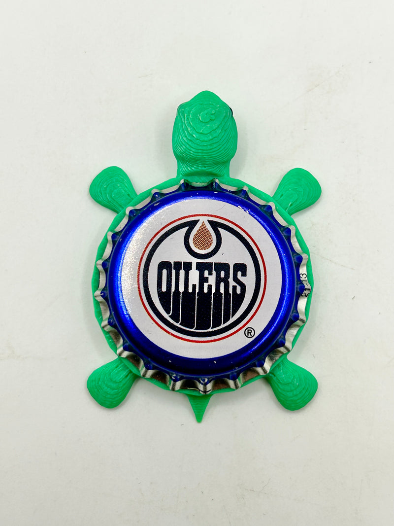 Edmonton Oilers (Labatt Brewing) - Bottle Cap Magnet Turtle Shell Shocked Art