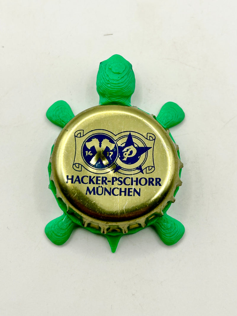 Hacker Pschorr (Gold) - Bottle Cap Magnet Turtle Shell Shocked Art