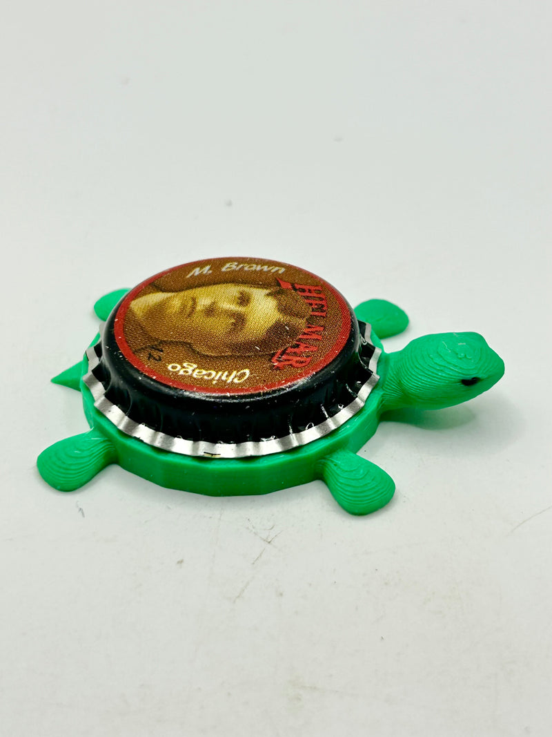 Mordecai Brown, Helmar Brewing Big League Brew (#1) - Bottle Cap Magnet Turtle (Copy) Shell Shocked Art