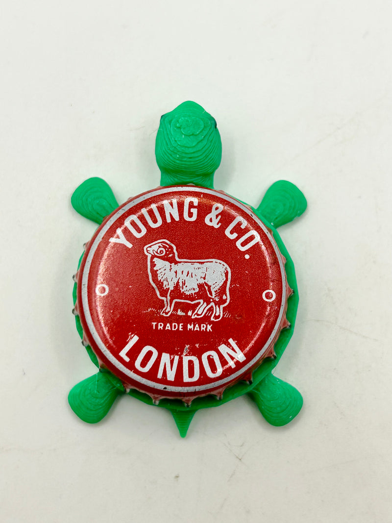 Young & Co. London - The Ram Brewery - Bottle Cap Magnet Turtle Shell Shocked Art