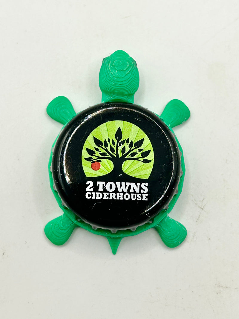 2 Towns Ciderhouse - Bottle Cap Magnet Turtle Shell Shocked Art