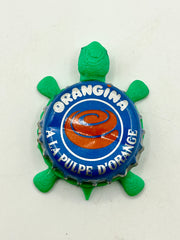 Orangina Soda (Circle Variation) - Bottle Cap Magnet Turtle Shell Shocked Art