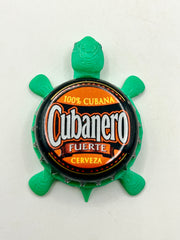 Cubanero Cerveza - Bottle Cap Magnet Turtle Shell Shocked Art