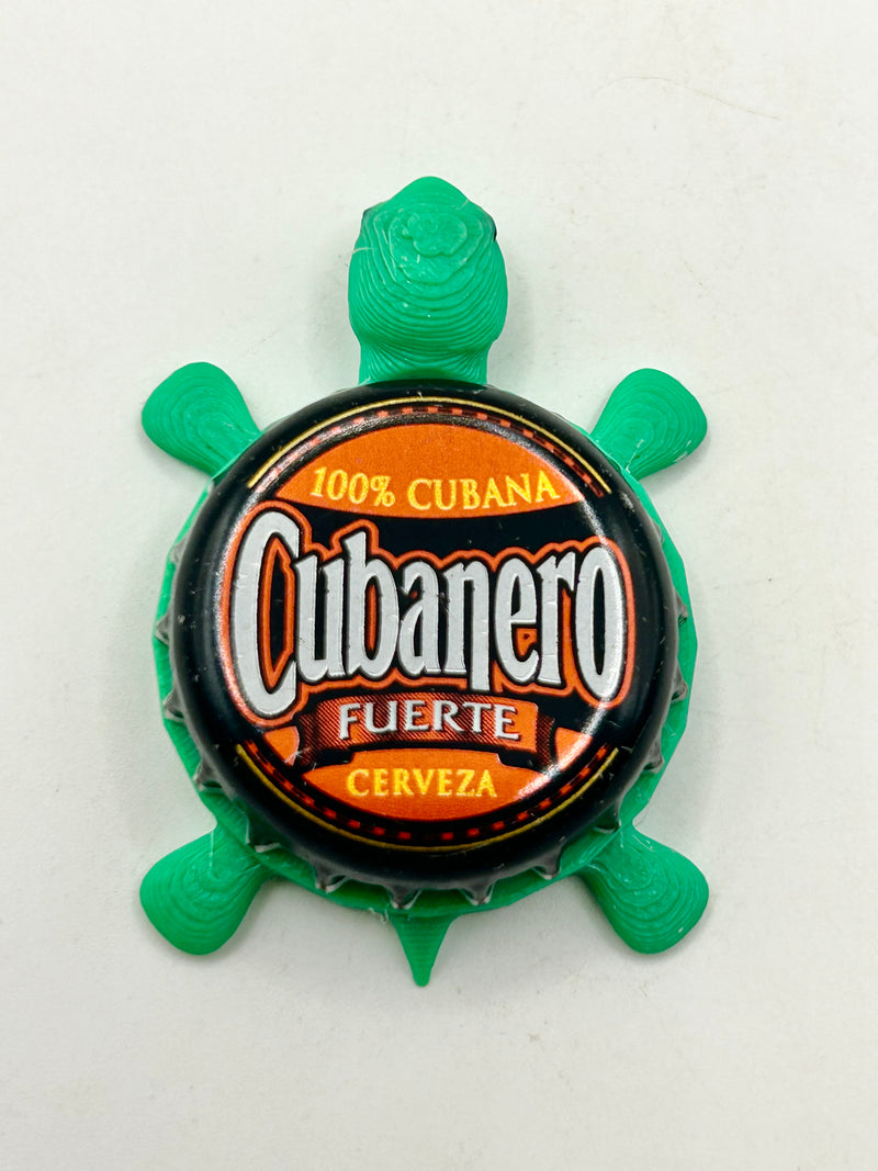 Cubanero Cerveza - Bottle Cap Magnet Turtle Shell Shocked Art
