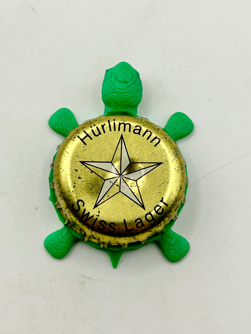 Hurlimann Swiss Lager - Bottle Cap Magnet Turtle Shell Shocked Art