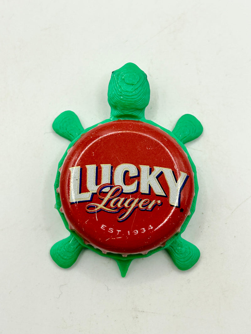 Lucky Lager - Bottle Cap Magnet Turtle Shell Shocked Art