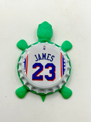 Lebron James, 76ers - Bottle Cap Magnet Turtle Shell Shocked Art