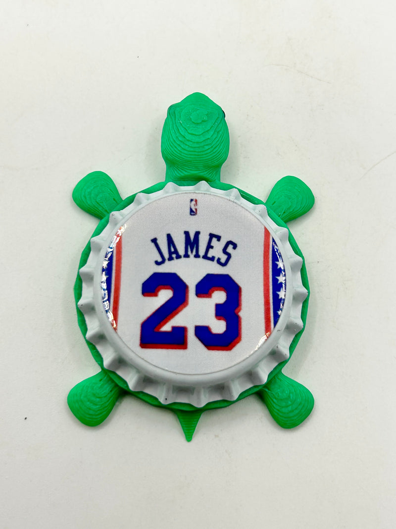 Lebron James, 76ers - Bottle Cap Magnet Turtle Shell Shocked Art