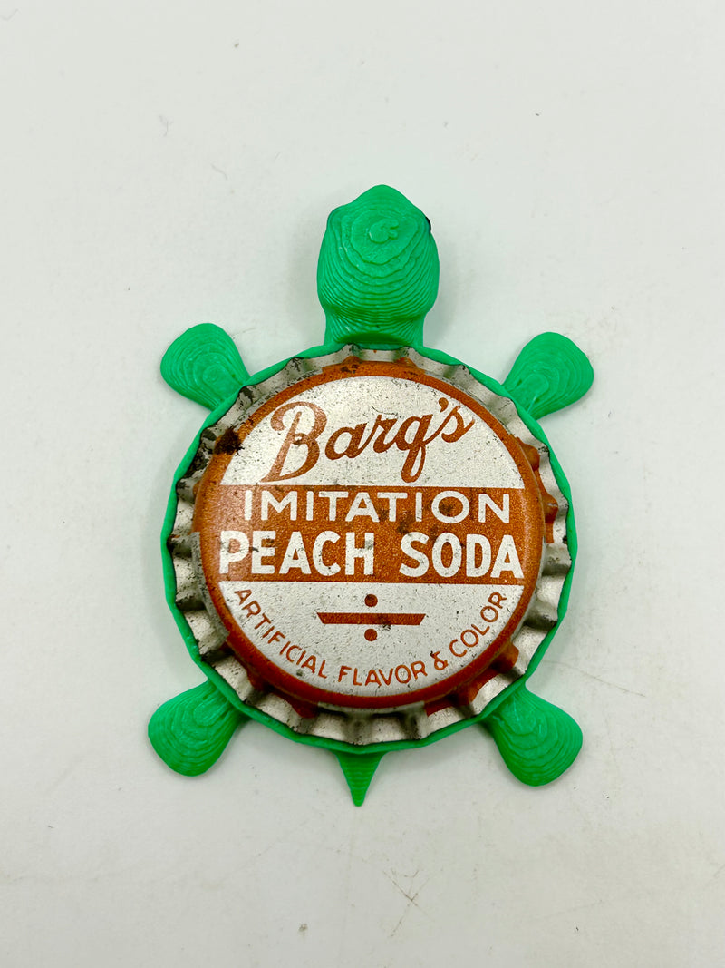 Barq’s Peach Soda - Bottle Cap Magnet Turtle Shell Shocked Art