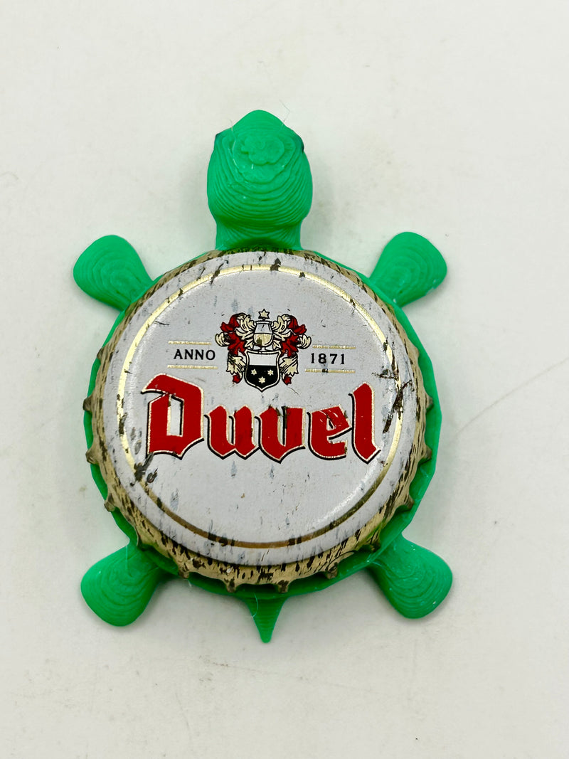 Duvel Belgian Ale (White) - Bottle Cap Magnet Turtle Shell Shocked Art