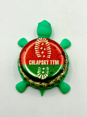 Chlapsky Tym Beer (Czech Republic) - Bottle Cap Magnet Turtle Shell Shocked Art