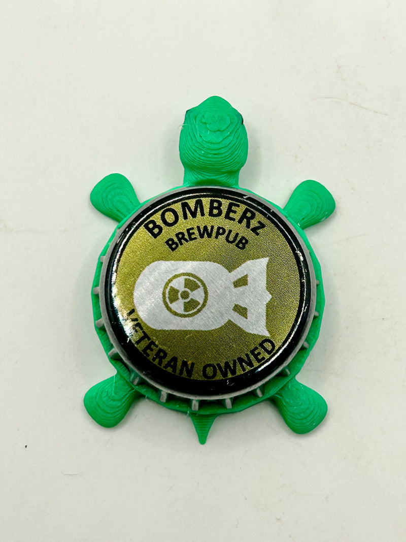 Bomberz Brewpub (Green) - Bottle Cap Magnet Turtle Shell Shocked Art