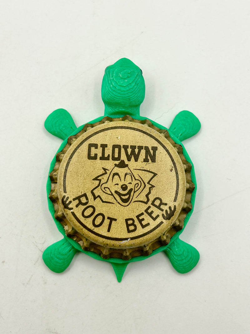 Clown Root Beer - Bottle Cap Magnet Turtle Shell Shocked Art